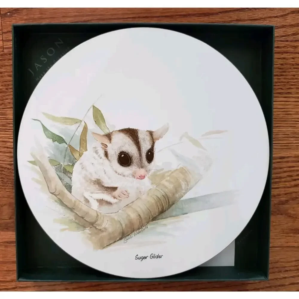 Set of 6 Jason Round Placemats Australian Animals Wakefield Cork Backed w/‎ Box